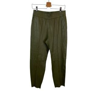 NWT SPRWMN 100% Leather Slim Jogger Cropped Pants Pockets Sage Sz Medium